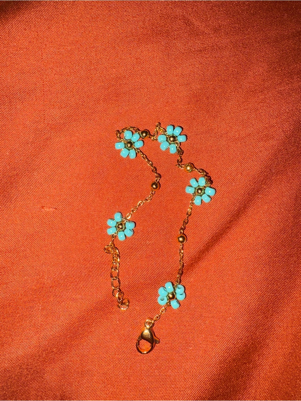 Gold Chain Bracelet with Turquoise Flower Charms